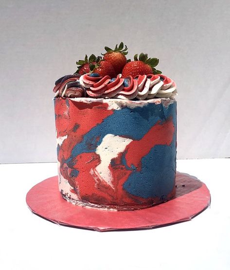 Red And Blue Cake Design, Red And Blue Cake, Marbled Buttercream, Royal Blue Cake, 4th Of July Cake, Yellow Birthday, Football Cake, Red Cake, Ombre Cake