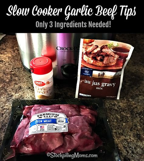 Garlic Beef Tips, Beef Tips Slow Cooker, Crock Pot Beef Tips, Beef Tip Recipes, Beef Tips And Gravy, Garlic Beef, Au Jus Gravy, Easy Crockpot Dinners, Crockpot Ideas