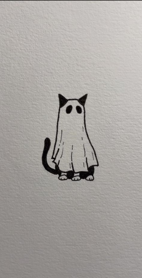 Cute Cat Flash Tattoos, Ghost And Cat Tattoo, Ghost Animal Tattoo, Ghost Cat Drawing, Cat Ghost Tattoo, Spooky Best Friend Tattoos, Ghost Cat Tattoo, Cat Flash Tattoo, Tuxedo Cat Tattoo