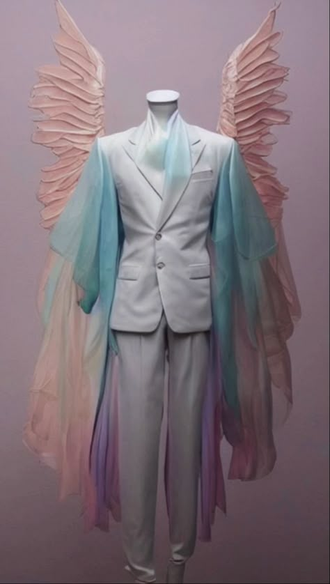 Fantasy Party Outfit Male, Butterfly Suit Men, Butterfly Outfit Men, Star Themed Outfits Men, Male Prom Outfits Aesthetic, Angel Outfit Drawing Male, Ethereal Fashion Men, Met Gala Outfits Men, Angelcore Outfits Male