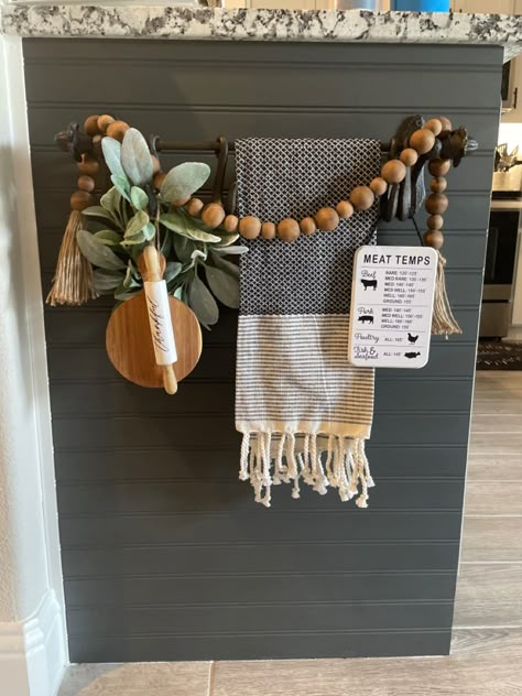 Boho Farmhouse Kitchen Wall Decor, Kitchen Dark Accent Wall, Boho Above Cabinet Decor, Wall Above Stove Decor, Awkward Wall Decor, Decorating Above Kitchen Cabinets Boho, Small Kitchen Accent Wall, Eucalyptus Above Kitchen Cabinets, Accent Walls In Kitchen