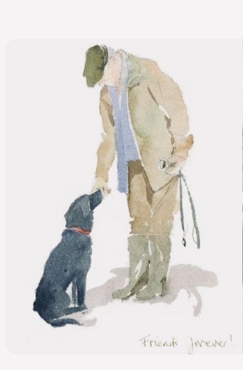 Watercolour People Simple, Watercolour Greeting Cards, Man And His Dog, Dog Design Art, Human Painting, Dog Watercolor Painting, Abstract Figure Art, Dog Portraits Art, Human Figure Sketches