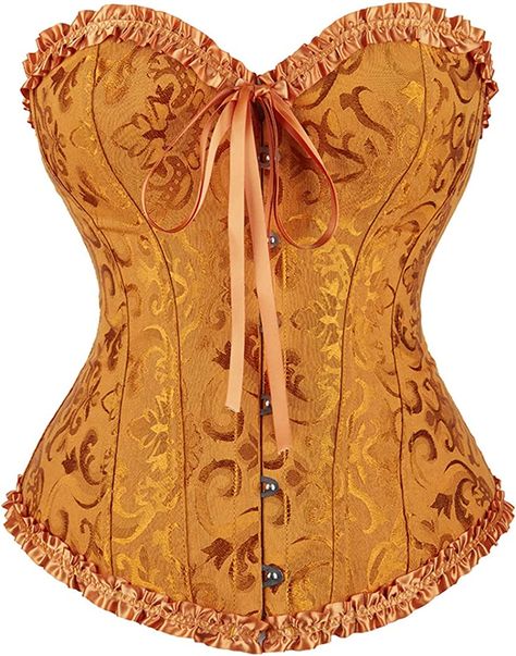 frawirshau Gold Corset Top Womens Renaissance Corset Bustier Corset Top Steampunk Gold Corset Size S Orange Corset, Bridal Bustier, Purple Corset, Bustier Lingerie, Corsets Vintage, Corset Costumes, Vintage Halloween Costume, Blue Corset, Vintage Flower Prints