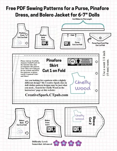 Make a purse or handbag for 6 to 7 inch fashion dolls w/free patterns @ ChellyWood.com - Free Doll Clothes Patterns Mini Doll Clothes Patterns Free, 6 Inch Doll Clothes Patterns Free, Dawn Doll Clothes Patterns, Doll Purses Free Pattern, Diy Doll Clothes Patterns, Free Printable Sewing Patterns, Free Barbie, Dawn Dolls, Free Pdf Sewing Patterns