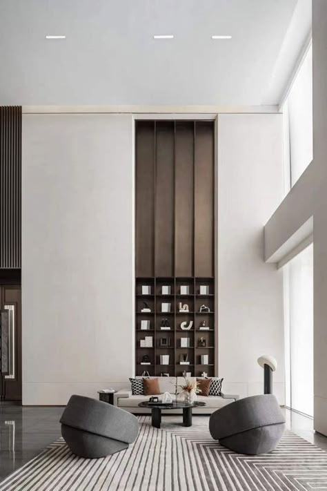 Double Height Living Room, Ceiling Wallpaper, Double Height, Wall Tattoo, Lobby Design, Design Room, Elegant Living Room, Elegant Living, Decor Home Living Room