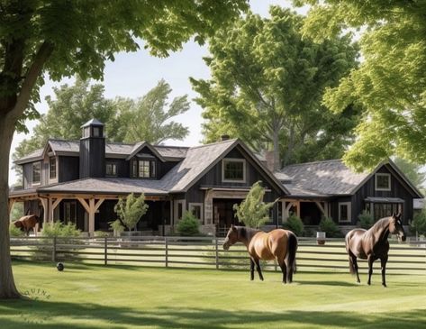 Ranch House Exterior, Farmhouse Architecture, Dream Life House, Architectural Styles, Craftsman Style House Plans, Ranch Style Homes, Under One Roof, Horse Equestrian, Luxury Homes Dream Houses