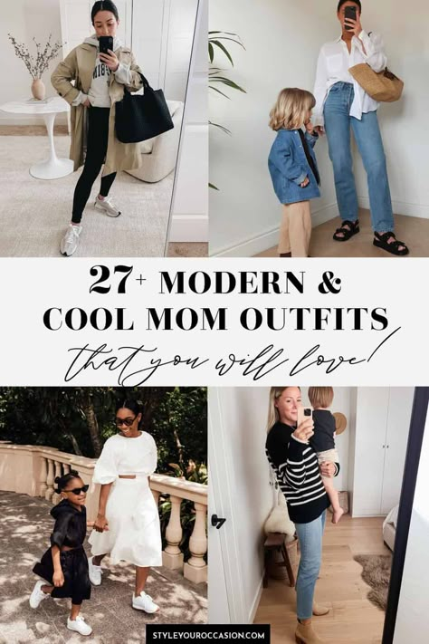 Looking for chic and cool mom outfits? Get mom outfit ideas with these chic, minimal, and casual looks that you’ll definitely want to copy for spring, summer, fall, and winter! Get looks with jeans, leggings, joggers, dresses, boots, sandals, and more! (2022 & 2023) Spring 2024 Fashion Trends Mom, How To Dress As A Mom, Mum Casual Outfits, Mom School Outfit, Mom Outfits Winter 2023, Cool Mama Style, Mommy Looks Outfit, Styles For 30 Year Old Women Mom, 30s Womens Fashion Casual