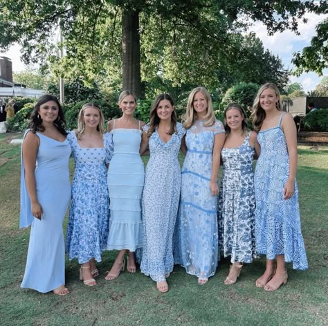 Light Blue Different Bridesmaid Dresses, Blue Dress Bridal Party, Light Blue Patterned Bridesmaid Dresses, Blue Formal Bridesmaid Dresses, Pastel Blue Bridesmaid Dresses Mismatched, Something Blue Crew Dresses, Something Blue Dresses, Light Blue Dress Wedding Guest, Something Blue Bridesmaids