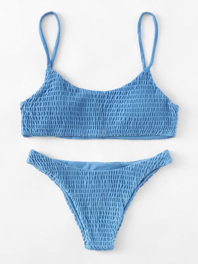 Shirred Bikini Set -SheIn Two Piece Tumblr Boho Swimsuit Blue Light Blue Summer Bathing Suits, Feminine Fashion, Cute Bathing Suits, Cute Swimsuits, Cute Bikinis, Swimsuit Fashion, Monokini, Swim Suit, Chic Outfits