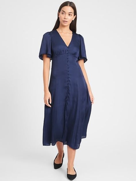 Slide 15 of 25 Military Style Dress, Button Down Midi Dress, Navy Blue Midi Dress, Long Midi, Empire Waist Dress, Navy Midi Dress, Capped Sleeve Dress, Midi Dress With Sleeves, Sleeve Midi Dress