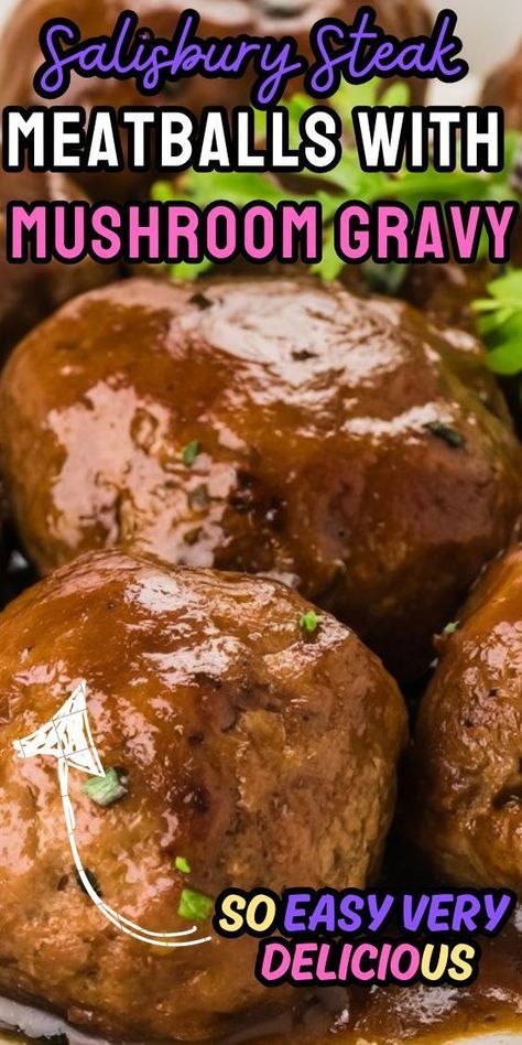 Salisbury Steak Meatballs with Mushroom Gravy Meatballs With Mushroom Gravy, Juicy Meatballs, Salisbury Steak Meatballs, Mushroom Gravy Recipe, Fun Food Recipes, Delicious Meal Prep, Gluten Free Bread Crumbs, Steak And Mushrooms, Onion Gravy