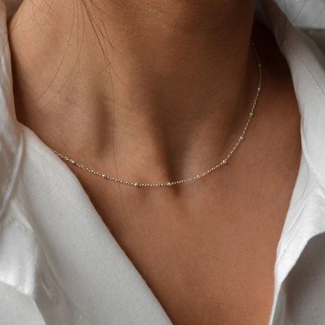 Simple Silver Necklace, Rose Gold Choker Necklace, Pretty Jewelry Necklaces, Minimal Necklace, Classy Jewelry, Minimal Jewelry, Girly Jewelry, Chain Choker, Simple Jewelry