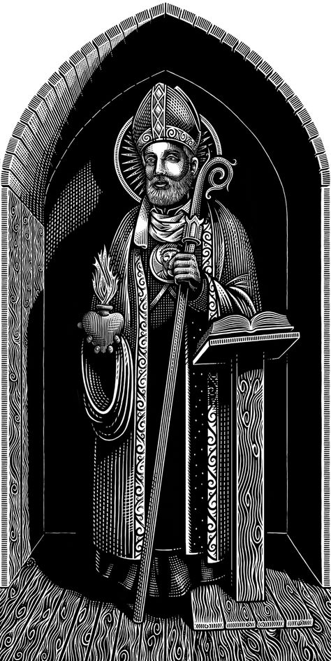 Engraving Illustration, Saint Augustine, Art Happy, Patron Saints, St Augustine, Art And Illustration, Dark Art, All Art, A Heart