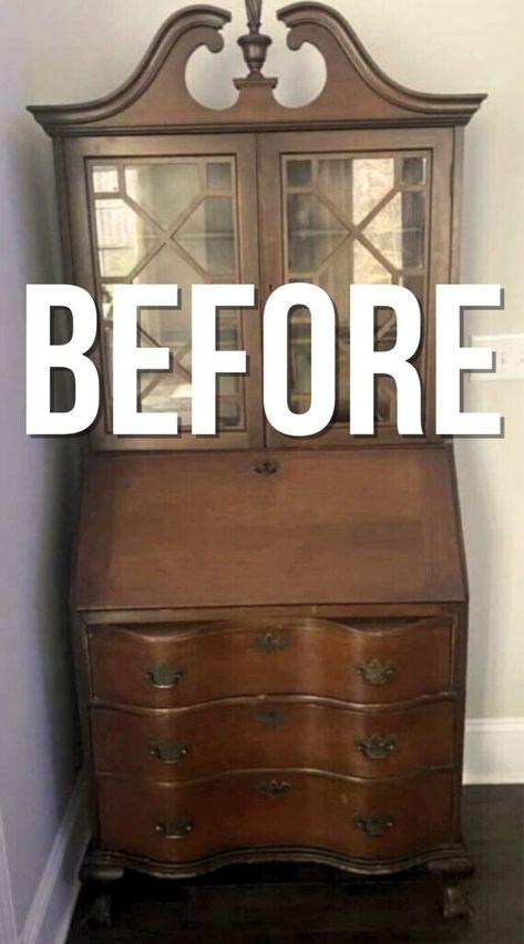 How to Refinish Wood Furniture Restaining Wood Furniture, Mahogany Bedroom Furniture, Secretary Desk Makeover, Refinish Wood Furniture, Cherry Bedroom Furniture, Vintage Secretary Desk, Maple Furniture, Ethan Allen Furniture, Dark Wood Furniture