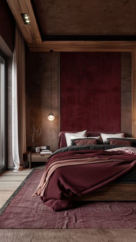 Burgundy Room, Burgundy Bedroom, Bedroom Interior Design Luxury, Cozy Design, Bedroom Red, Modern Bedroom Decor, Home Room Design, Dream House Decor, Minimalist Living Room