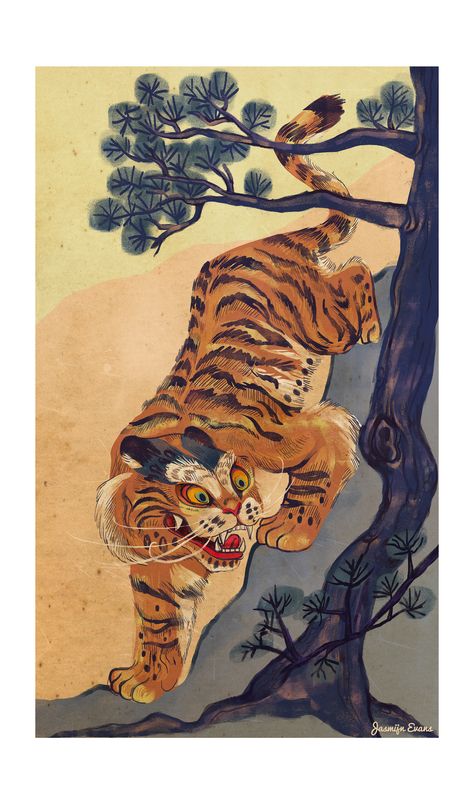 Tiger Japanese Art, Japanese Tiger Art, Traditional Korean Art, Korean Tiger, Asian Tigers, Seni Korea, Senior Thesis, Japanese Tiger, Korean Tattoos