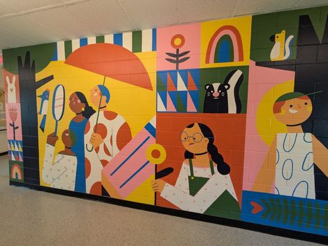 Elementary School Murals Ideas, Elementary School Murals, Diversity Mural, Mural School, Family Mural, Collaborative Mural, Halloween Room Decor, School Murals, Murals For Kids