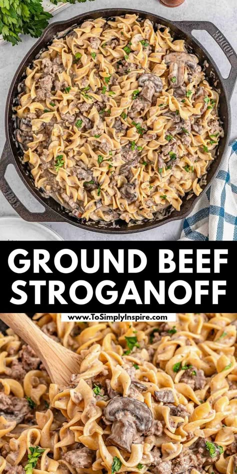 If you're looking for a hearty meal your whole family will love, you can't go wrong with this easy ground beef stroganoff. A slight variation on a classic favorite dinner, it's made with simple ingredients in just 30 minutes! Ground Beef Stroganoff Recipe, Easy Ground Beef Stroganoff, Dairy Free Meals, Resep Pasta, Beef Stroganoff Recipe, Dairy Free Recipes Dinner, Beef Stroganoff Easy, Slow Cooker Beef Stroganoff, Ground Beef Stroganoff