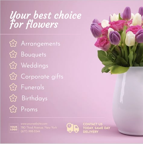 Flower Shop Creative Ads, Florist Advertising Design, Florist Advertising, Flower Shop Social Media, Flower Arrangements Diy Artificial, Flower Shop Cafe, Bouquet Business, Lucky Things, Bluebell Flower