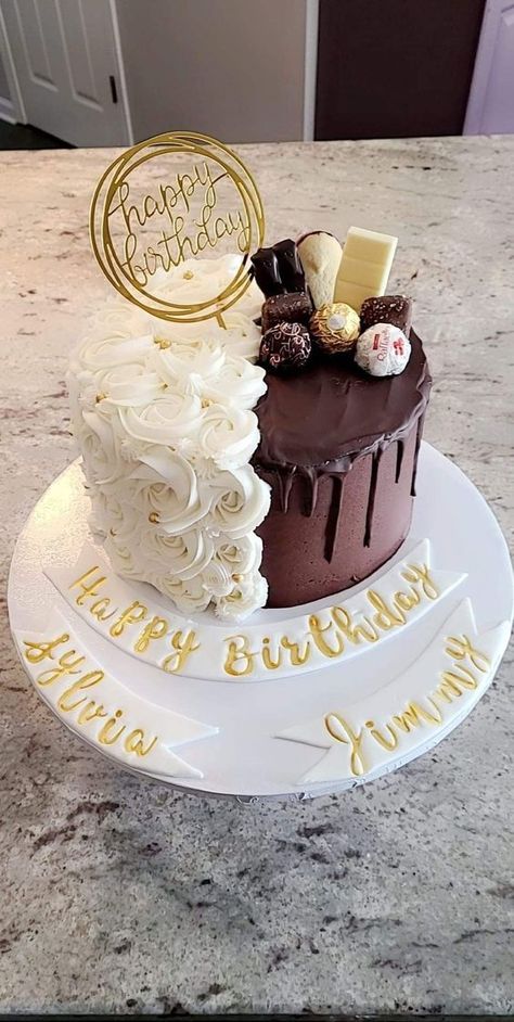 Two In One Cake Design, One Cake For Two People Birthday, Simple Drip Cake Ideas, Pretty Birthday Cakes Chocolate, Simple Chocolate Cake Design, Drip Cake Birthday, Wedding Cakes Summer, Cake Summer, Cakes Beautiful