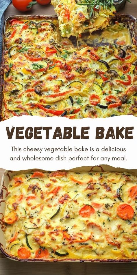 Cheesy Vegetable Bake Ingredients: 3 courgettes (zucchini) 1 onion 1 carrot 1 pepper 3 eggs 250 ml milk (8.5 fl. oz.) 200 grams flour (7 oz.) #Chessy #Veggie Cheesy Cauliflower Bake, Zucchini Vegetable, Cheesy Vegetable, Cooktop Cove, Vegetable Bake, Veggie Side Dish Recipes, Veggie Side Dish, Vegetarian Meal Plan, Sept 1