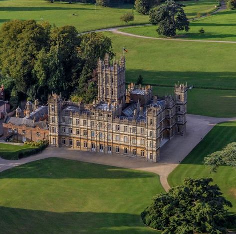 Aerial photograph of the Earl of Carnarvon's Highclere Castle, Hampshire Downton Abbey House, The Real Downton Abbey, Downton Abbey Movie, Crane Estate, Highclere Castle, Historic New England, Aerial Photograph, Outdoor Movie, Stately Home