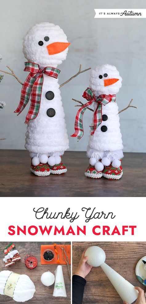 Felt Ball Snowman, Snowman With Styrofoam Balls, Foam Snowman Craft, Diy Snowman Centerpiece, Moose Crafts Diy, Sellable Christmas Crafts Diy Ideas, Yarn Wrapped Snowman, Diy Snowmen Using Styrofoam Balls, Christmas Styrofoam Crafts