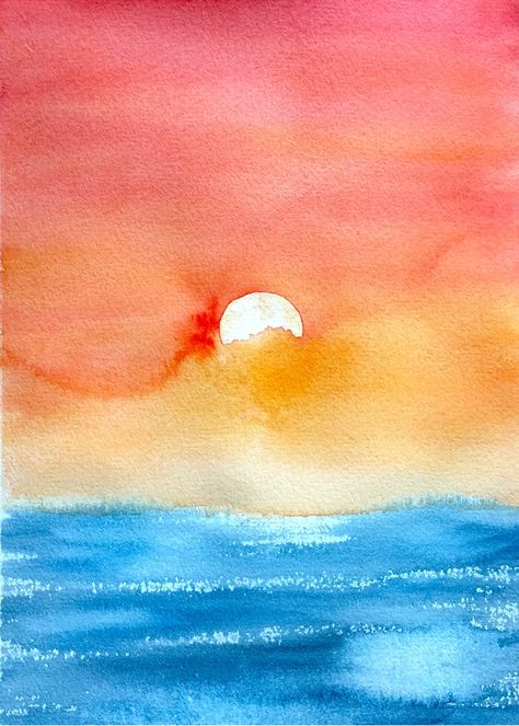 Watercolor Painting For Beginners, Paintings For Beginners, Watercolor Art Landscape, Learn Watercolor Painting, Watercolour Ideas, Watercolor Paintings For Beginners, Orange Sunset, Watercolor Sunset, Diy Watercolor Painting