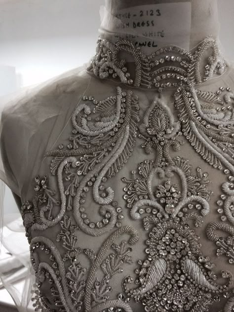 Bead & crystal embellished dress detail, couture embroidery, sewing inspiration // Catherine Deane AW14 Meringue Desserts, Detail Couture, Catherine Deane, Haute Couture Embroidery, Tambour Beading, Tambour Embroidery, Beading Embroidery, Couture Embroidery, Creative Costumes