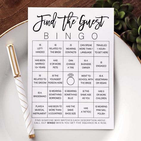 Guest Games, Rustic Bridal Shower Games, Find The Guest, Bridal Shower Inspo, Wedding Game, Fun Bridal Shower Games, Bridal Shower Activities, Bridal Shower Planning, Bridal Bingo