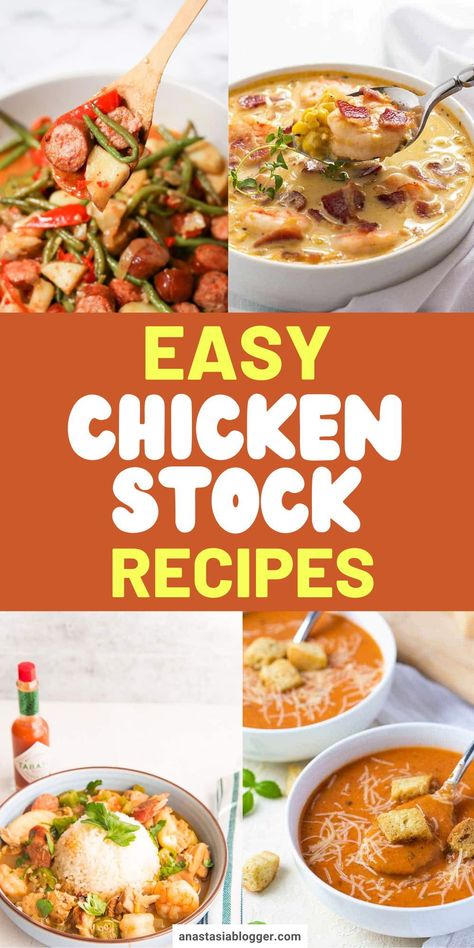 What else can you make from chicken stock aside from soups and stews? Here are 15 easy and delicious recipes you can follow using chicken stock! #chickenstock #dinnerrecipes Recipe With Chicken Stock, What To Make With Homemade Chicken Stock, Chicken Stock Recipes Dishes, Chicken Broth Uses Meals, Soup With Chicken Stock Base, Recipes For Chicken Broth, Recipes With Chicken Stock Dinners, Meals With Chicken Stock, Ways To Use Chicken Broth