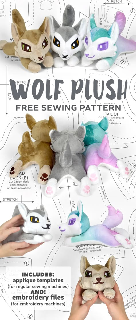 Free Pattern Friday! Wolf Plush – Sew Desu Ne? Badger Plush Pattern, Wolf Doll Pattern, Sew Desu Ne Free, Puppy Plush Pattern, Easy Free Stuffed Animal Patterns, Plush Dog Sewing Pattern, Stuffed Toys Patterns Free Sewing, Free Toy Sewing Patterns Templates, Dog Plush Pattern Free Sewing