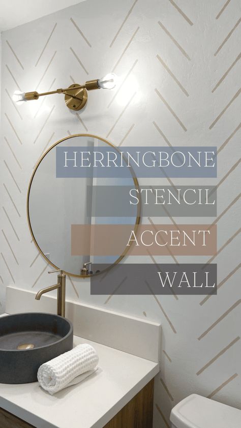 Herringbone Accent Wall Paint, Modern Paint Accent Wall, Bathroom Wall Pattern Ideas, Herringbone Accent Wall Wallpaper, Accent Wall Stencil Ideas Bathroom, Hand Painted Herringbone Wall, Diy Herringbone Wall Paint Sponge, Paint Herringbone Wall, How To Paint Herringbone Pattern