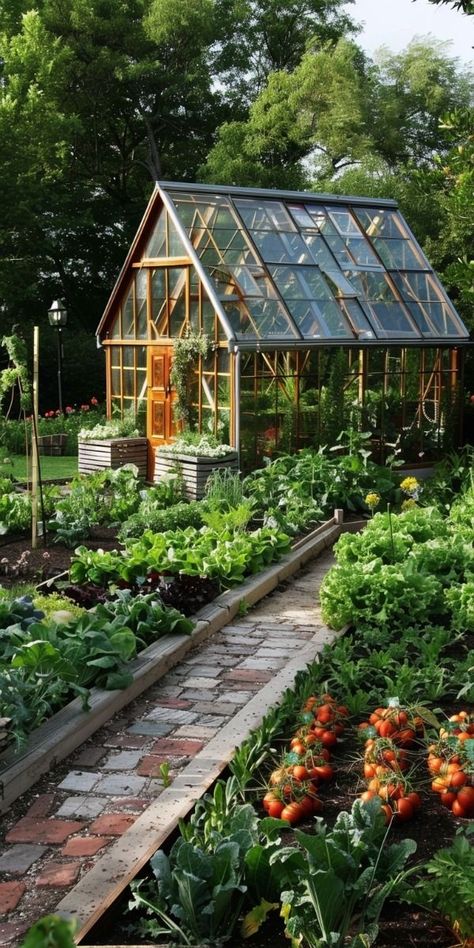 Designer Vegetable Garden, Produce Garden Aesthetic, Luxury Vegetable Garden, Cottage Vegetable Garden Aesthetic, Big Backyard Garden, Green House Garden Ideas, Garden Asthetic Picture, Greenhouse Garden Ideas, Food Garden Aesthetic