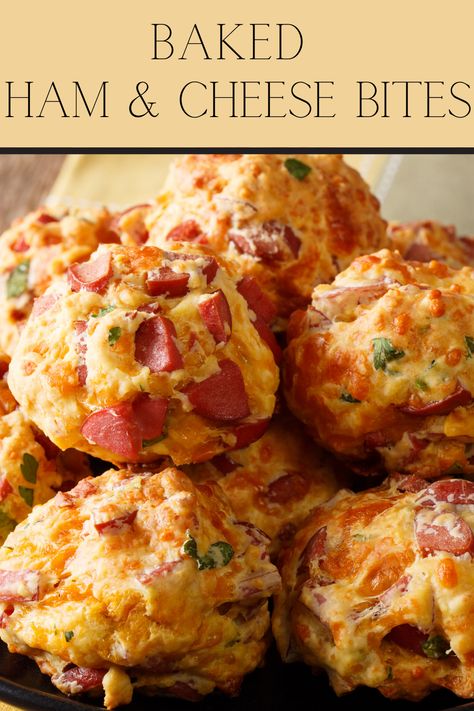 Baked ham and cheese bites are a delicious appetizer! Ham And Cheese Bites Appetizers, Ham And Biscuit Appetizers, Ham Bites Appetizers, Ham Horderves Appetizers, Cubed Ham Appetizers, Leftover Ham Appetizer Recipes, Appetizers With Leftover Ham, Christmas Eve Dinner Ideas Finger Foods, Ham And Swiss Appetizers