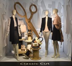 Classic Cut. Redefining Design 2015. Visual Merchandising Arts, School of Fashion at Seneca College. Display Visual Merchandising, Fashion Window Display, Fashion Design School, Fashion Displays, Clothing Store Design, Visual Merchandising Displays, Store Design Boutique, Store Window Displays, Sewing Room Design