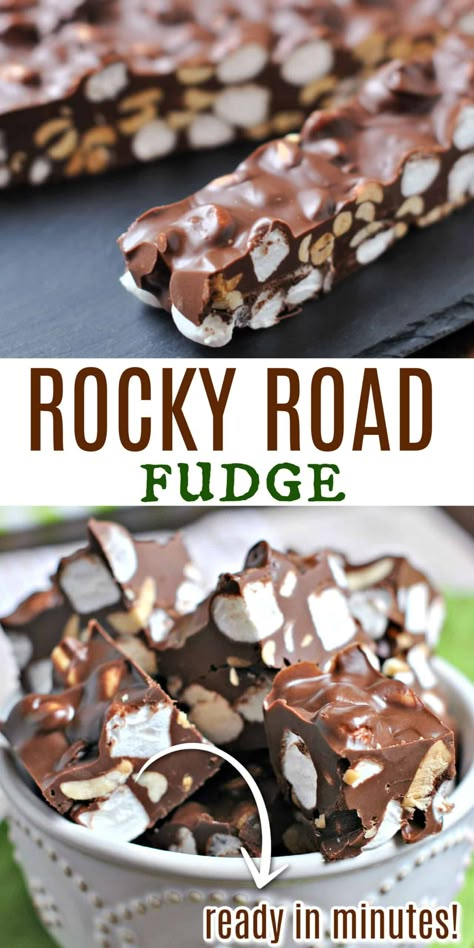 Chocolate Fudge With Marshmallows, Fudge With Marshmallows, Rocky Road Candy Recipe, Fantastic Fudge, Marshmallow Fudge Recipe, Marshmallow Fudge, Rocky Road Fudge, Power Snacks, Oreo Fudge