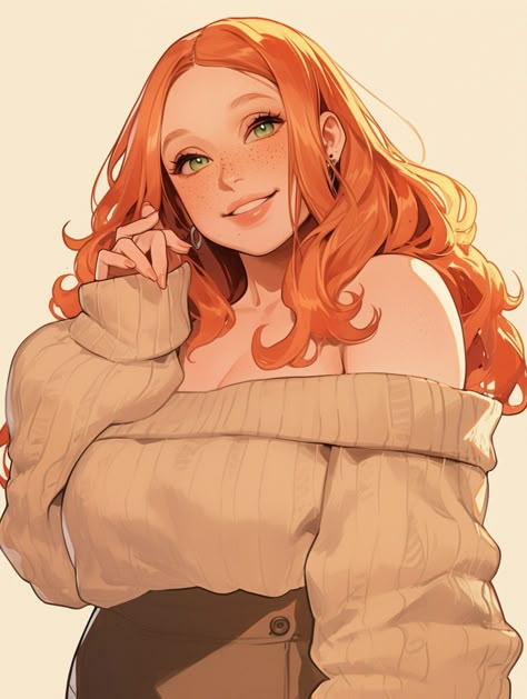 Pear Shaped Character Design, Plus Size Red Head, Red Head Oc, Red Hair Female Character, Ginger Vampire, Chubby Oc Art, Chubby Female Character Art, Chubby Girl Art, Pfp Reference