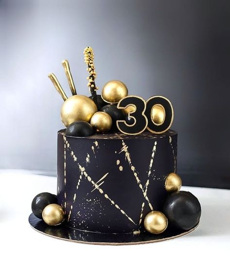 30th Birthday Cakes For Men, 30th Birthday Cake For Women, Black And Gold Birthday Cake, Black And Gold Birthday, Black And Gold Cake, Modern Birthday Cakes, 30th Birthday Cake, Birthday Cake For Husband, Cake For Husband