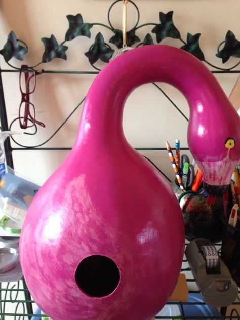 Flamingo gourd Swan Gourds, Bird House Gourds, Gourd Bird Houses, Gourd Bowls, Gourd Painting, Gourd Birdhouses, Birdhouse Gourds, Birds House, Gorgeous Gourds