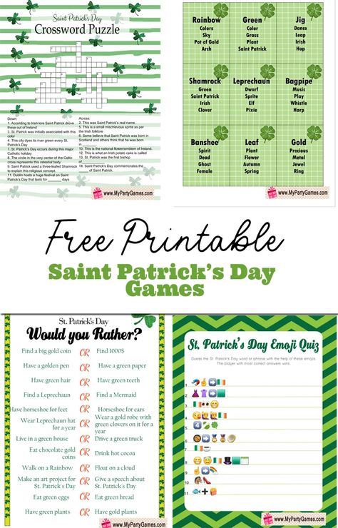 21 Free Printable St. Patrick's Day Games Saint Patricks Day Game, St Patricks Day Bingo Free, St Patricks Day Ideas For Workplace, St Patrick's Day Activities For Adults, St Patricks Day Trivia Printable, St Patrick’s Day Team Building, St Patricks Day Fun Activities, St Patrick’s Day Bingo, Saint Patricks Day Games For Kids