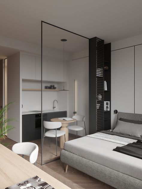 VANDER_P :: Behance Tiny Studio Apartments, Interior Design Behance, Mini Apartments, Studio Apartment Living, Condo Interior, Hotel Room Design, Small Apartment Design, Small Space Design, Apartment Architecture