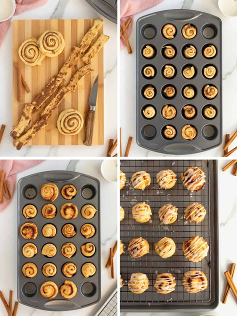 Mini Cinnamon Roll Bites, Cinnamon Rolls Wedding, Jumbo Cinnamon Rolls, Mini Cinnamon Buns, Easter Rolls, Mini Cinnamon Rolls, Valentines Breakfast, Thanksgiving Breakfast, Potluck Ideas