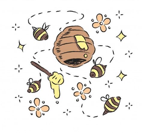 Bee Theme Drawing, Bee Drawings Cute, Bees Drawing Cute, Honeybee Drawing Cute, Honey Bee Illustration Design, Cute Bees Drawings, Bee Icon Aesthetic, Bumble Bee Drawing Cute, Bee Cute Art