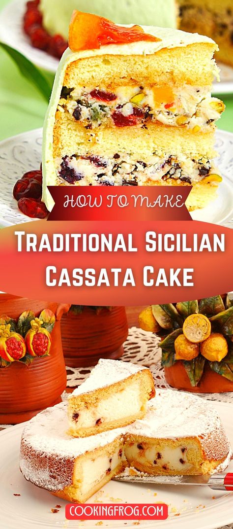 Sicilian Cassata Cake, Italian Love Cake Recipe, Sicilian Cheesecake Recipe, Food Network The Kitchen Recipes, Italian Cassata Cake Recipe, Casata Cake, Cultural Desserts, Sicilian Desserts, Cassata Cake Recipe