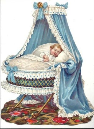 Victorian Die Cut Baby Asleep in Bassinet Blue Curtain BEAUTIFUL Embossing (10/03/2011) Edwardian Maternity, Antique Crib, Images Victoriennes, Victorian Cards, Victorian Baby, Cut Baby, Dollhouse Printables, Victorian Scrap, Baby Mine