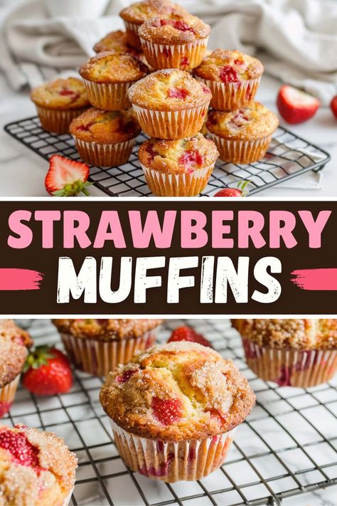 Treat yourself to these delightful strawberry muffins! They're moist, fruity, and perfect for breakfast or snacking. Dairy Free Strawberry Muffins, Heart Shaped Muffins, Strawberry Muffin Recipes Easy, Strawberry Muffins With Crumb Topping, Strawberry Crumble Muffins, Things To Bake With Strawberries, Freeze Dried Strawberry Muffins, Sweet Muffin Recipes, Strawberry Mini Muffins