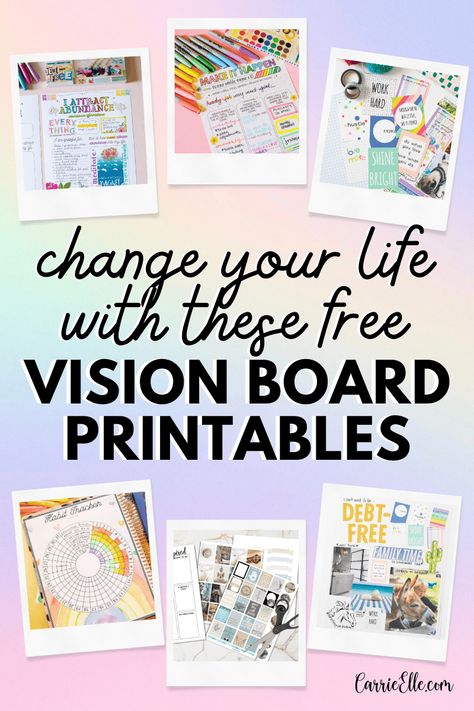 Change Your Life with These Free Vision Board Printables - Carrie Elle Vision Board Printables Free, Vision Board Adventure, One Word Resolution, Teen Vision Board, Printable Vision Board Template, Free Vision Board Template, Beautiful Vision Boards, Office Printables, Vision Board Journal