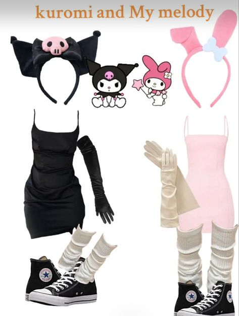 I want to guve ideas if you cnat think if any My Melody Costume Halloween, Kuromi Y Melody, My Melody Outfit, Kuromi Outfit, Pink Halloween Costumes, Hello Kitty Costume, Sanrio Outfits, Halloween Costumes 2022, Kawaii Outfit Ideas