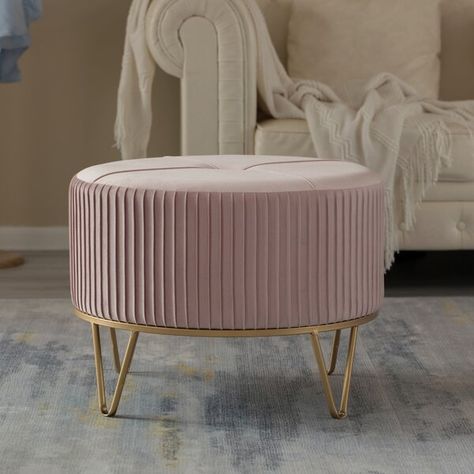 Round Velvet Ottoman, Circle Ottoman, Gold Ottoman, Decorative Furniture, Velvet Ottoman, Round Stool, Glam Room, Serving Table, Ottoman Stool